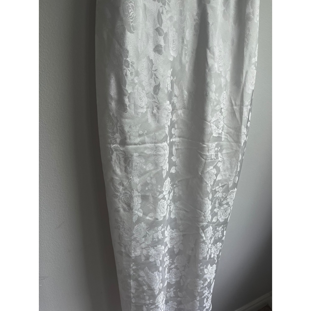 Linda Bis White Satin Floral Rose Jacquard Lace Trim Maxi Nightgown Slip Dress - Picture 8 of 8